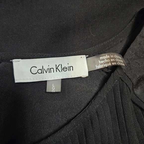 Calvin Klein Black Long Sleeve Pleated Chiffon Blouse Size Large Women's - Picture 9 of 10